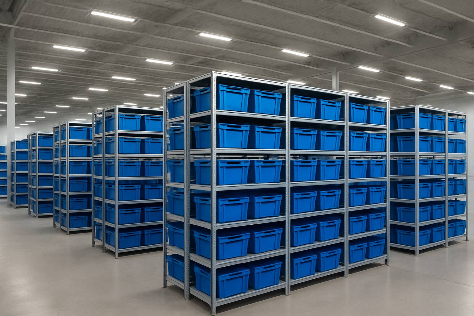 Стеллажи с пластиковыми ящиками